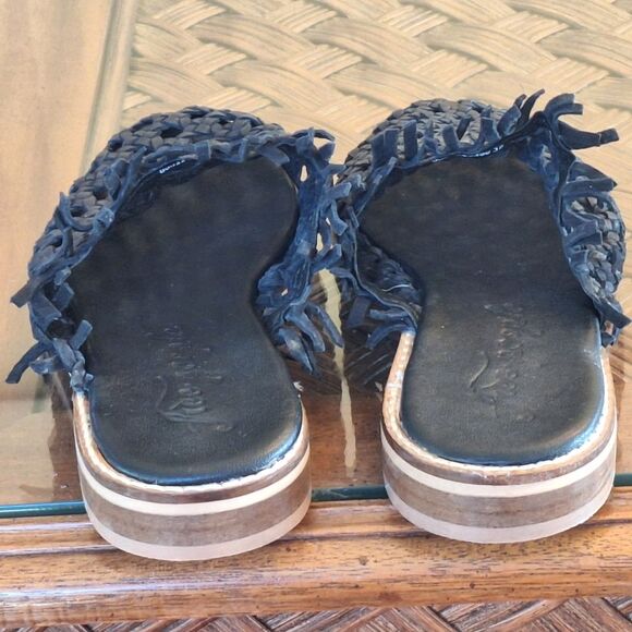 Free People sz 8 Black Leather Mirage Mule Flats Braided Sandal EU 38 Boho Comfy - Picture 14 of 16